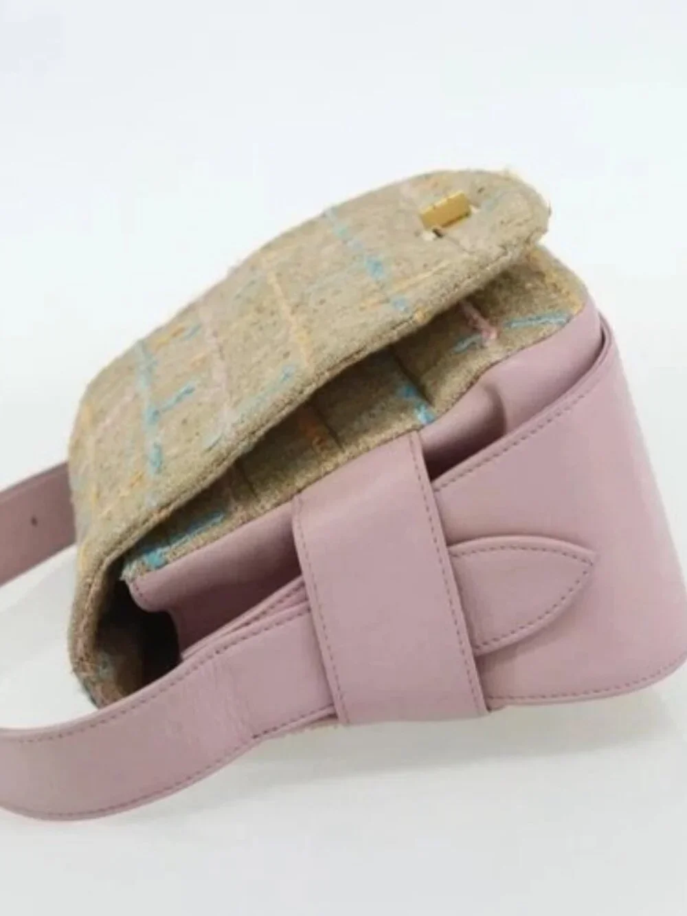 CHANEL 2.55 Shoulder Bag Tweed Pink Gold CC Auth 179020SAV
